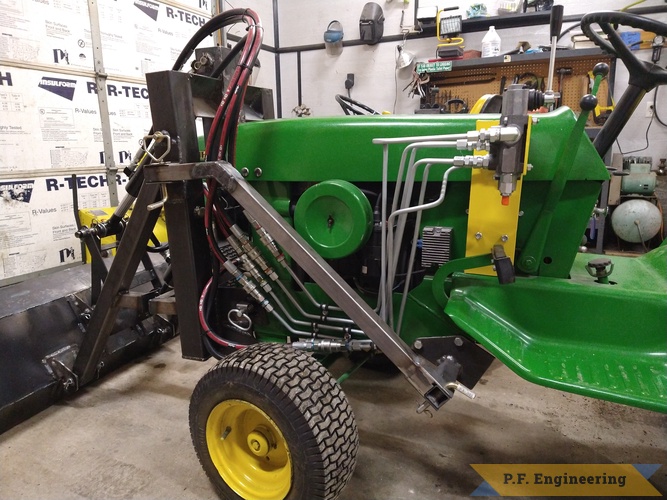 Richard W. from Winchester, ID - John Deere 140 tractor | Richard W. from Winchester ID and his JD 140 with pin on mini payloader plumbing from an add.on hydraulic pump