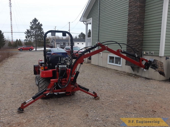 Jean Philippe G. in Allardville, NB Canada and his Mahindra Emax 20s micro hoe | Jean Philippe G. built this Micro Hoe for his Mahindra Emax 20s boom extended