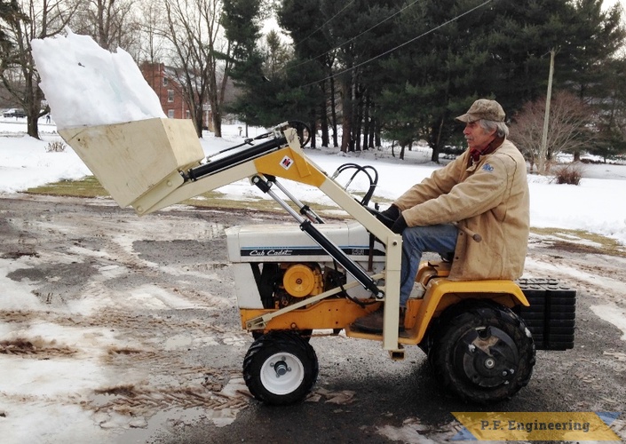 Arnold S. from Gilbertsville, PA built this nice front end loader for his cub cadet model 149. he also did the front end upgrade to tapered roller bearing hubs and one inch spindles. | Arnold S. Cub Cadet 149 Front End Loader_1