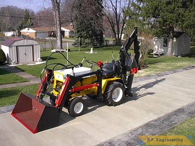 Mark R. from McKees Rocks, PA built this front end loader (and micro hoe) for his Cub Cadet 125 garden tractor | Cub Cadet 125 garden tractor loader_1