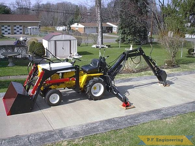 Mark R. from McKees Rocks, PA built this front end loader (and micro hoe) for his Cub Cadet 125 garden tractor | Cub Cadet 125 garden tractor loader_2