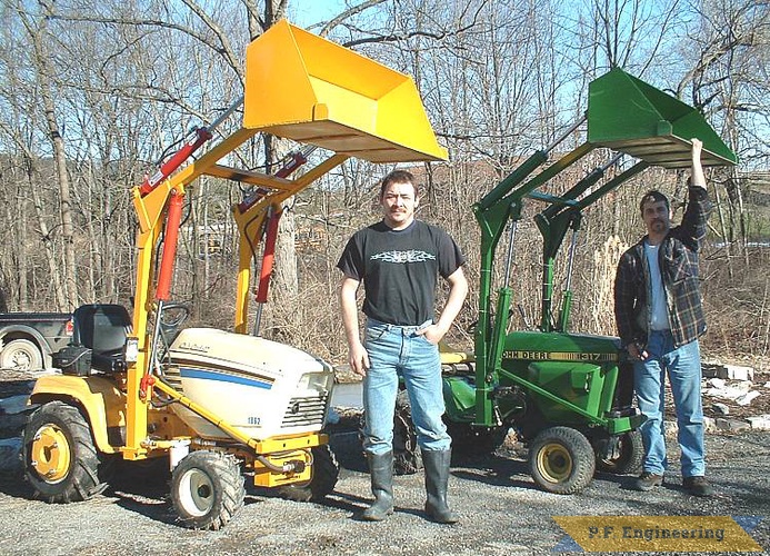 Paul H. and his friend Wayne built these twin front end loaders for their Cub Cadet 1862 and John Deere 317 garden tractors.  great work Paul and Wayne! how about some new pics of these machines with Micro Hoe attachments? | Cub Cadet 1862 and John Deere 317 garden tractor loaders_2