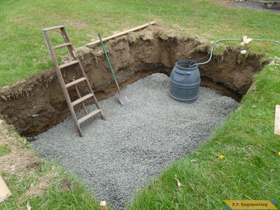 8 x 12 hole x 5 ft deep with 12 in. stone and rain barrel.palram 6x10 greenhouse project