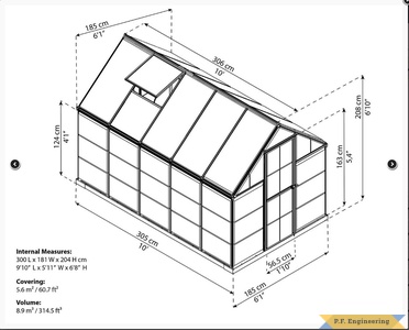 build dimensions of the Palram Hybrid 6 x 10 greenhouse project